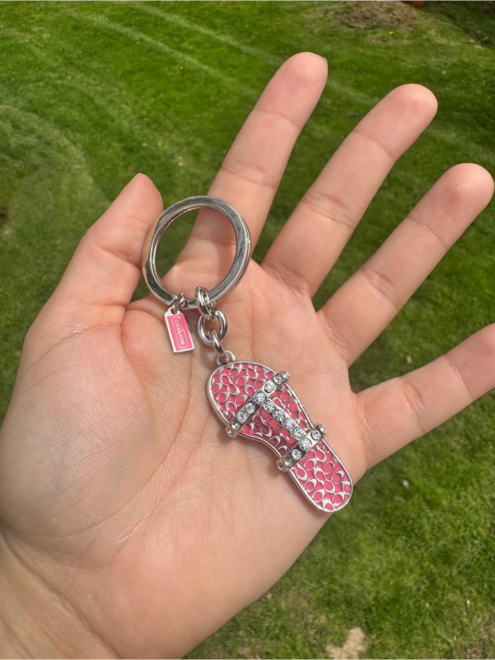 Coach Pink Signature Sandal Keychain Charm Rhinestone Flip Flop Key Fob Y2K NWOT - Picture 6 of 10